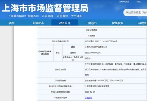 上海錢大媽農產品公司經營不合格食品被罰款2萬元